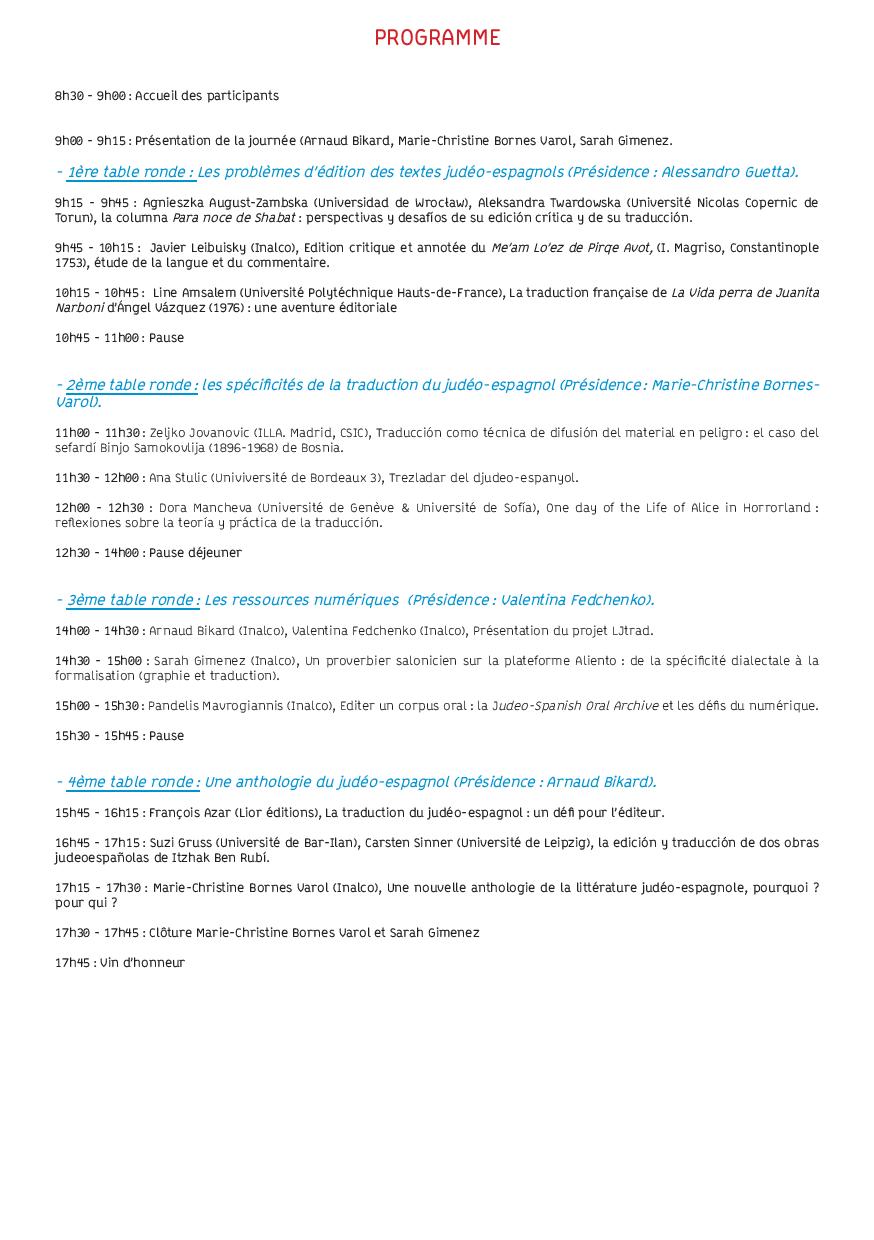 Programme de la JE sur judéo-espagnol